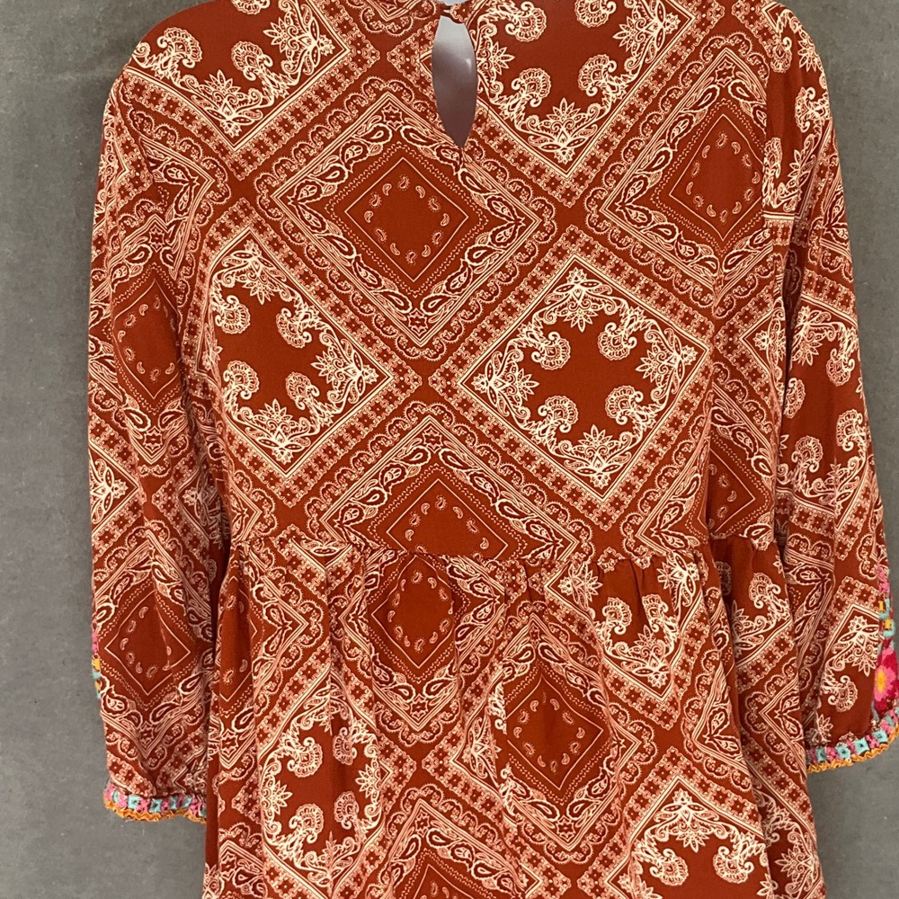 Savanna Jane Embroidered Floral Paisley Peasant Blouse‎ Top Womens Sz M - Picture 6 of 11